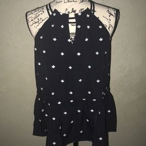 Navy and white Loft peplum halter top